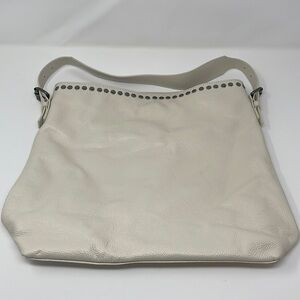 Laggo Cream Pebbled Leather Studded Hobo Bag Purse